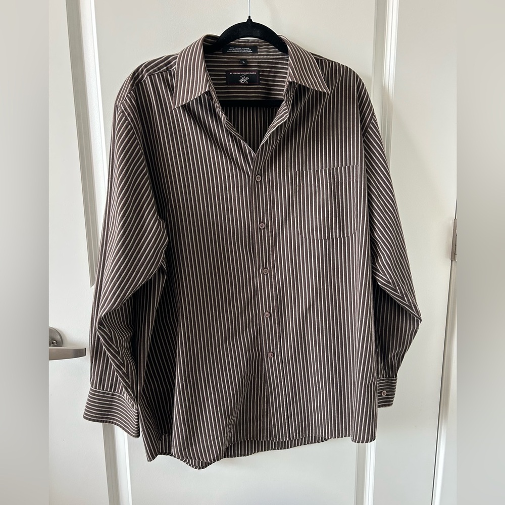 Beverly Hills Polo Club | Men’s Brown Striped Long Sleeve Button Down